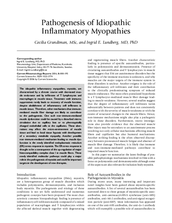 (PDF) Pathogenesis of idiopathic inflammatory myopathies
