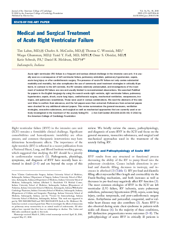 (PDF) Medical and Surgical Treatment of Acute Right Ventricular Failure