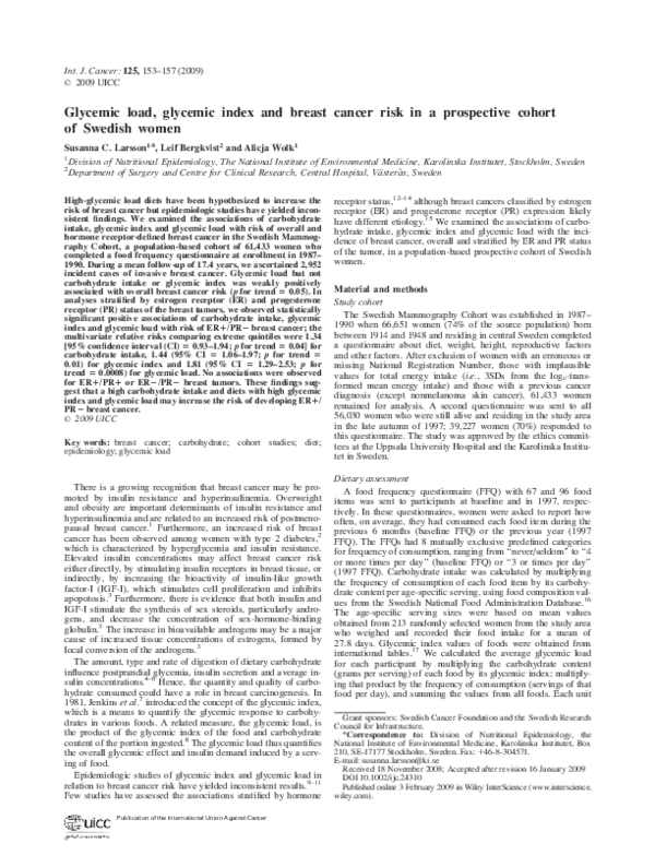 (PDF) Glycemic load, glycemic index and breast cancer risk in a ...