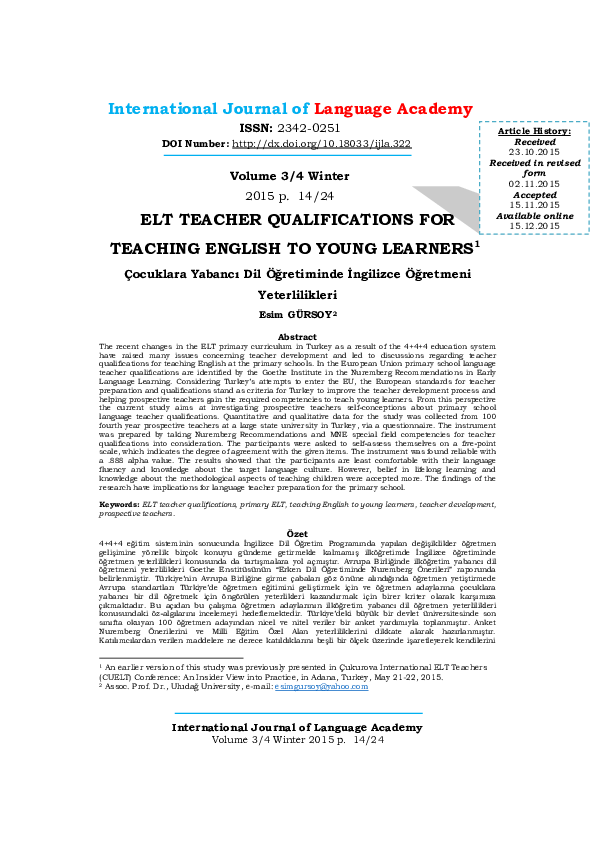 (PDF) ELT TEACHER QUALIFICATIONS FOR TEACHING ENGLISH TO YOUNG LEARNERS