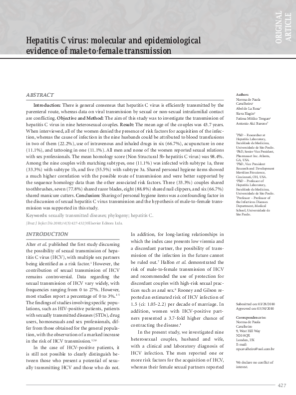 (PDF) Hepatitis C virus: molecular and epidemiological evidence of male ...