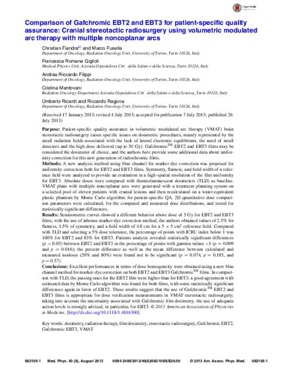 (PDF) Comparison of Gafchromic EBT2 and EBT3 for patient-specific ...