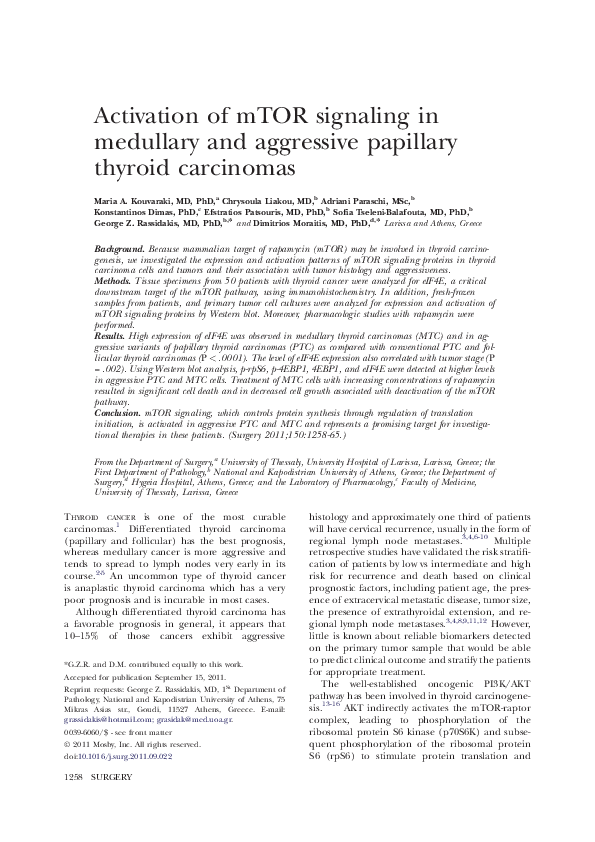 (PDF) Activation of mTOR signaling in medullary and aggressive ...