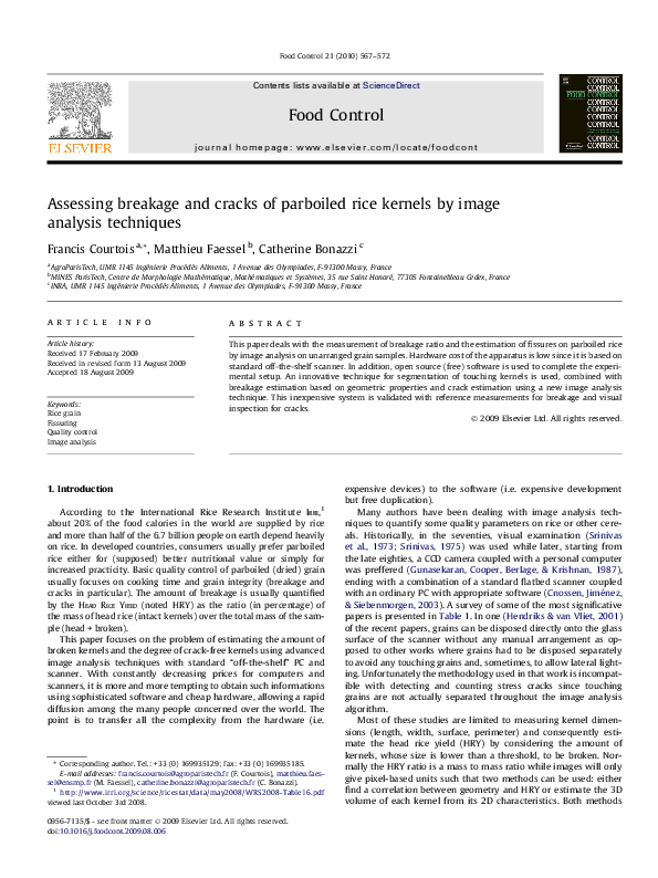 (PDF) Assessing breakage and cracks of parboiled rice kernels by image ...