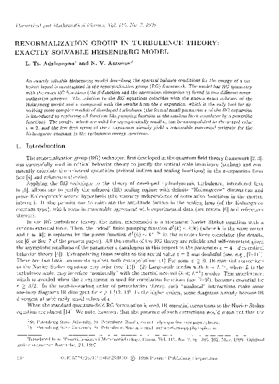 (PDF) Renormalization group in turbulence theory: Exactly solvable ...