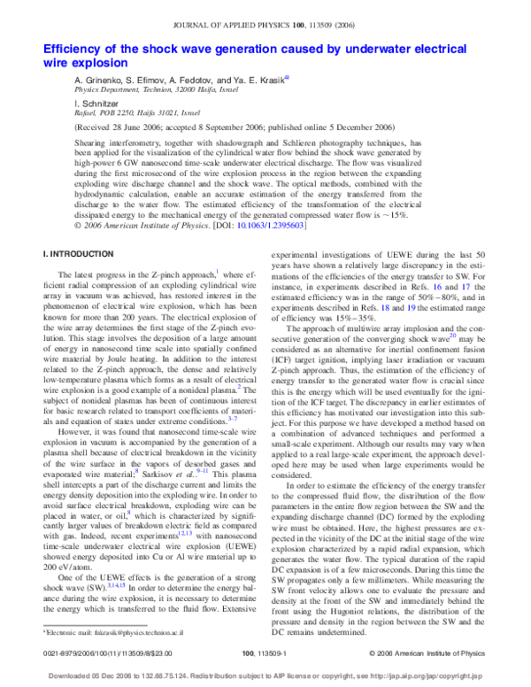 (PDF) Efficiency of the shock wave generation caused by underwater ...