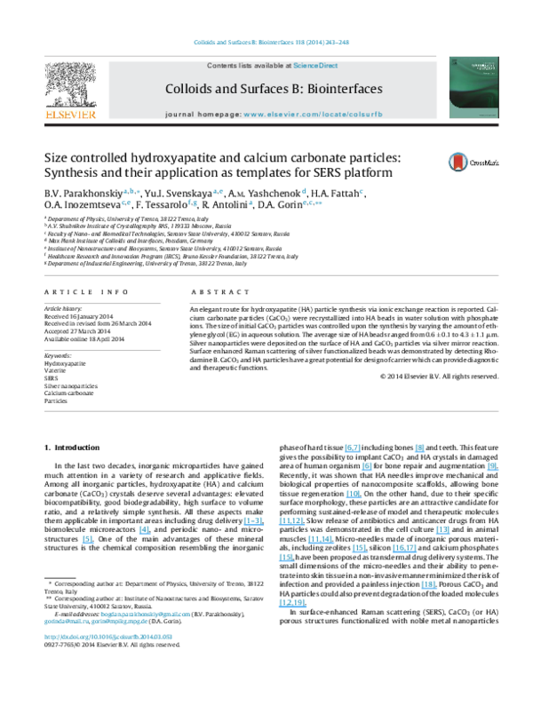 (PDF) Size controlled hydroxyapatite and calcium carbonate particles ...