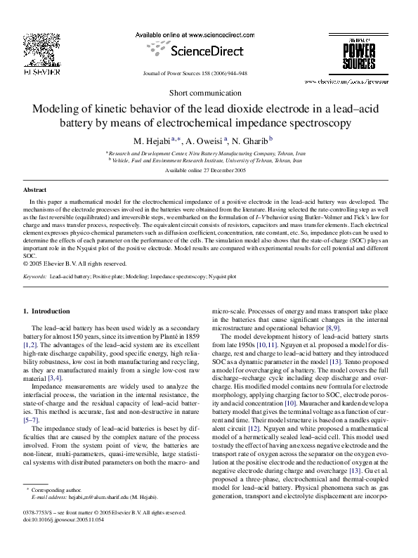 (PDF) Modeling of behavior of the lead dioxide electrode in a