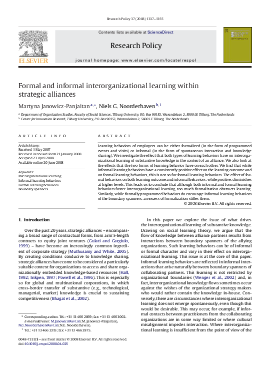 (PDF) Formal and informal interorganizational learning within strategic ...
