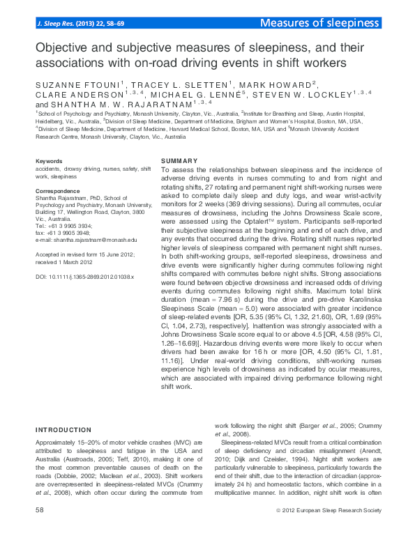 (PDF) Objective and subjective measures of sleepiness, and their ...