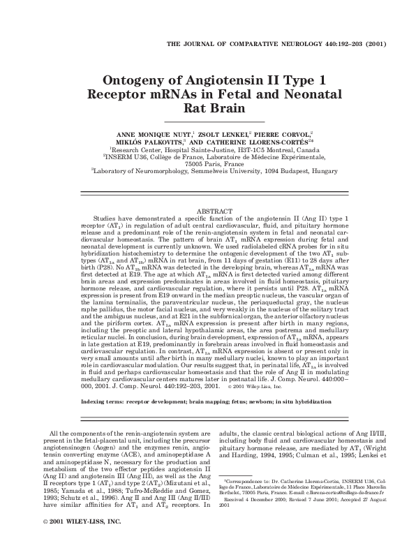 (PDF) Ontogeny of Angiotensin II Type 1 Receptor mRNAs in Fetal and ...
