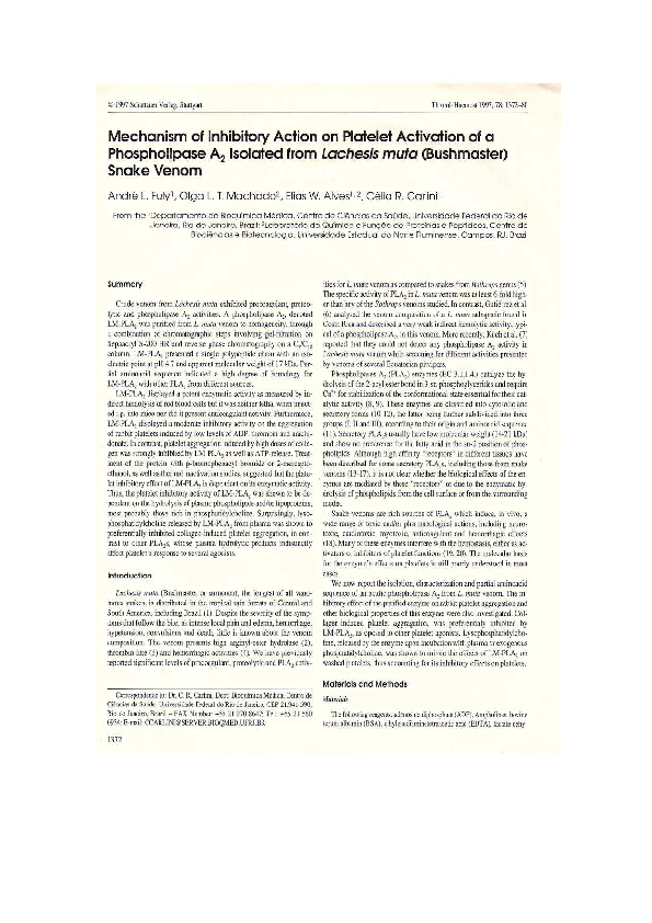 (PDF) Mechanism of inhibitory action on platelet activation of a ...