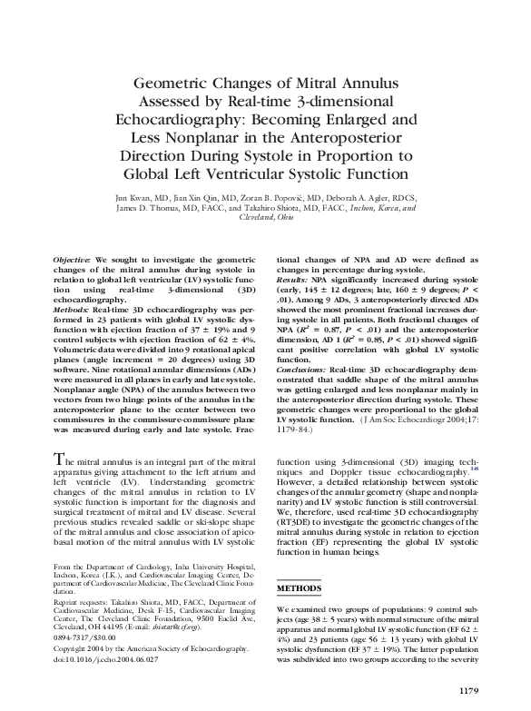 (PDF) Geometric changes of mitral annulus assessed by real-time 3 ...