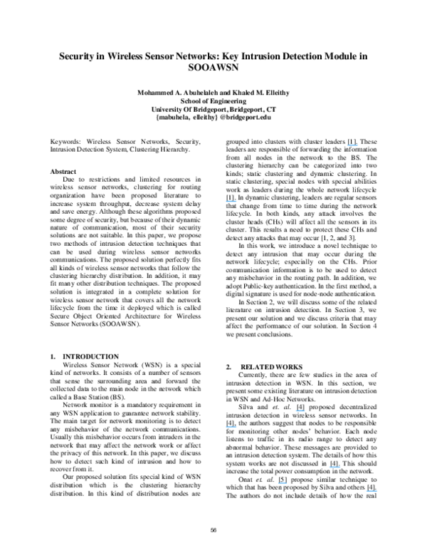 (PDF) Security in wireless sensor networks: key intrusion detection ...