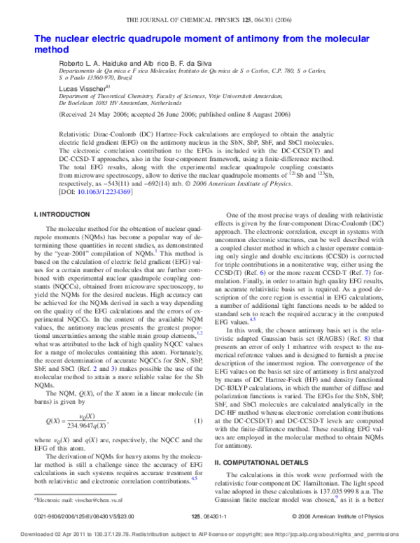 (PDF) The nuclear electric quadrupole moment of antimony from the ...