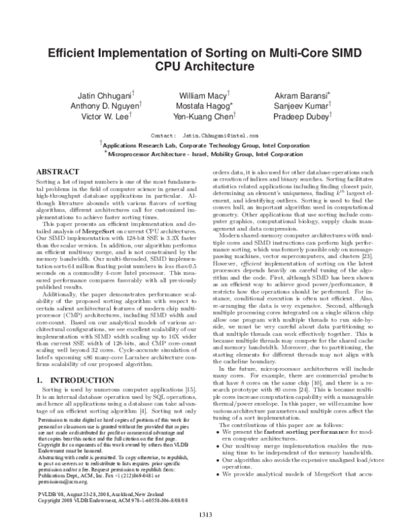 (PDF) Efficient Implementation of Sorting on Multi-Core SIMD CPU ...