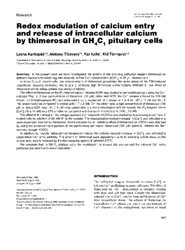 (PDF) Redox modulation of calcium entry and release of intracellular ...