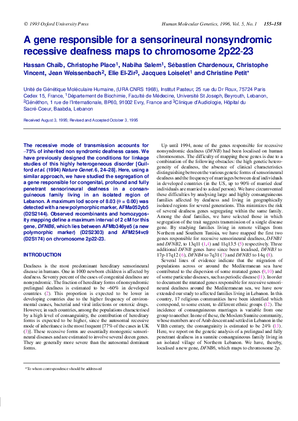 (PDF) A Gene Responsible for a Sensorineural Nonsyndromic Recessive