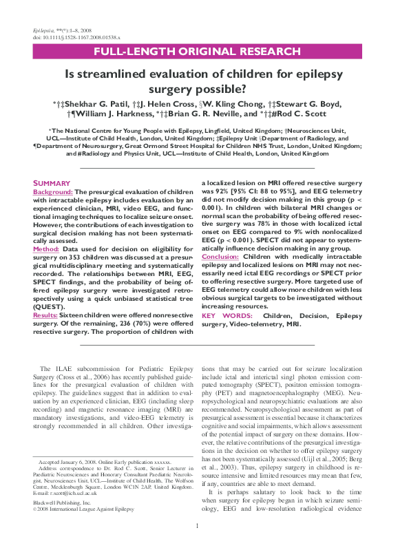 (PDF) Is streamlined evaluation of children for epilepsy surgery possible?
