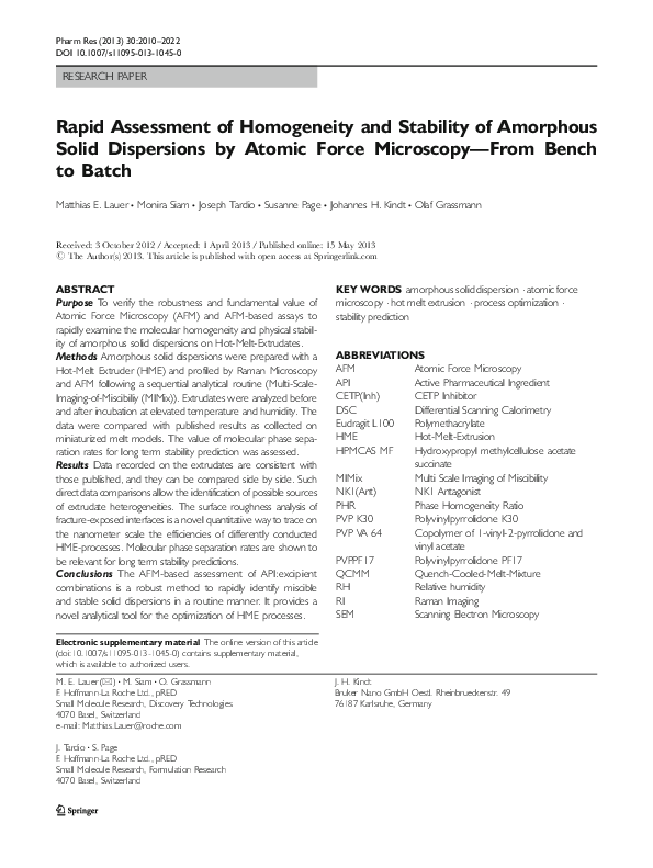 (PDF) Rapid Assessment of Homogeneity and Stability of Amorphous Solid ...
