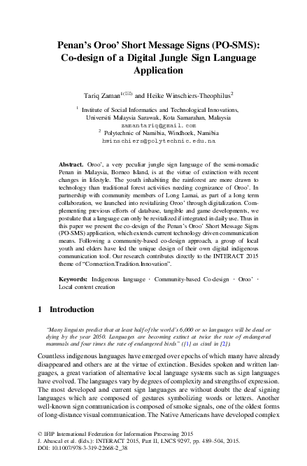 (PDF) Penan's Oroo' Short Message Signs (PO-SMS): Co-design of a ...