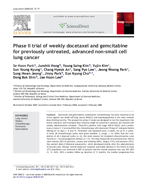 (PDF) Phase II trial of weekly docetaxel and gemcitabine for previously ...