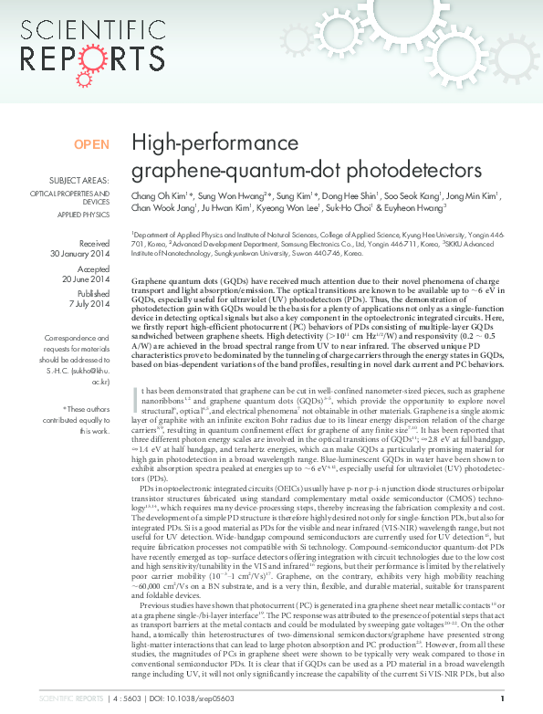 (PDF) Highperformance graphenequantumdot photodetectors Dong Gyu