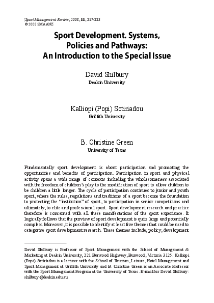 (PDF) Sport Development. Systems, Policies and Pathways: An ...