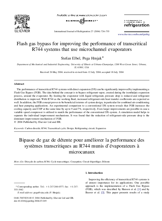 (PDF) Flash gas bypass for improving the performance of transcritical ...