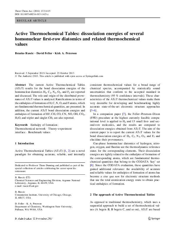 (PDF) Active Thermochemical Tables: dissociation energies of several ...