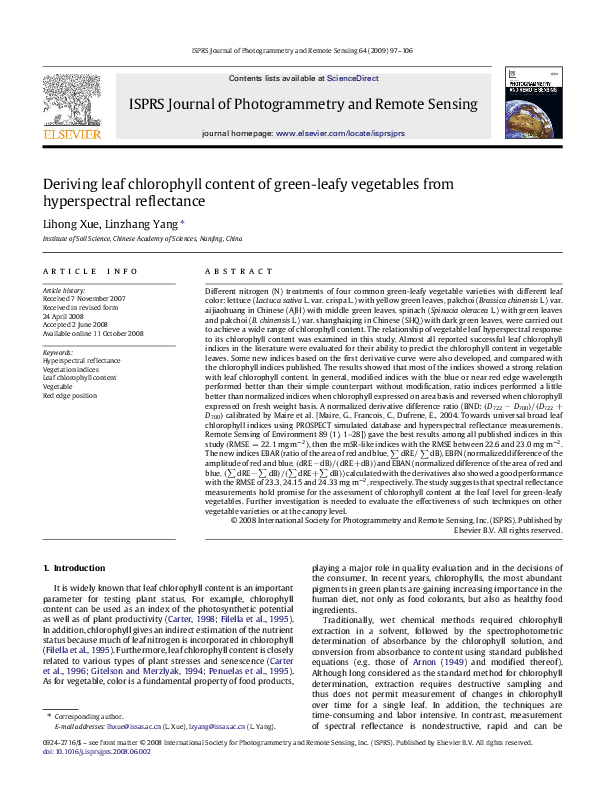 (PDF) Deriving leaf chlorophyll content of green-leafy vegetables from ...