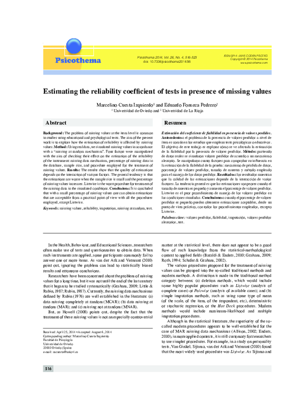 (PDF) Estimating the reliability coefficient of tests in presence of ...