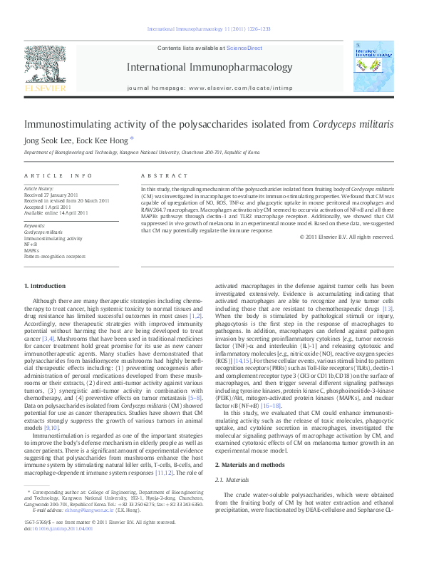 (PDF) Immunostimulating activity of the polysaccharides isolated from ...