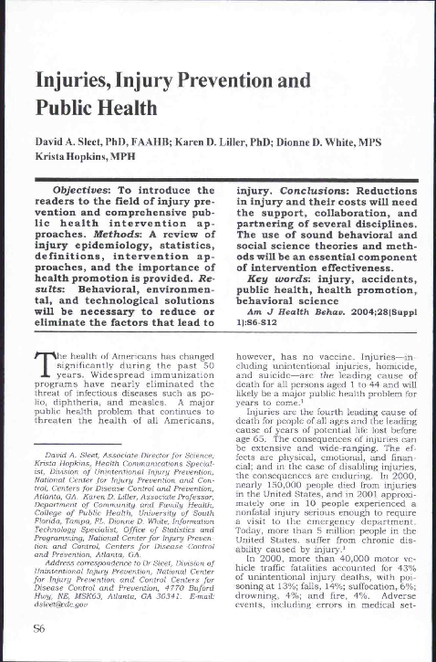 (PDF) Injuries, Injury Preventionand Public Health