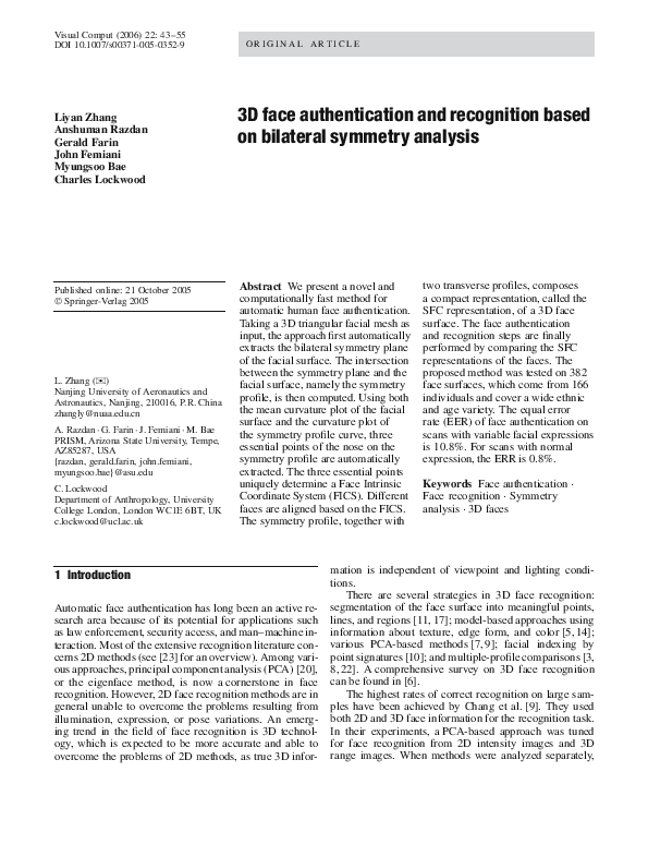 (PDF) 3D face authentication and recognition based on bilateral ...