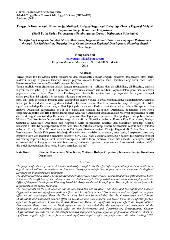 (DOC) The Effect of Compensation,Job Stress, Motivation, Organizational