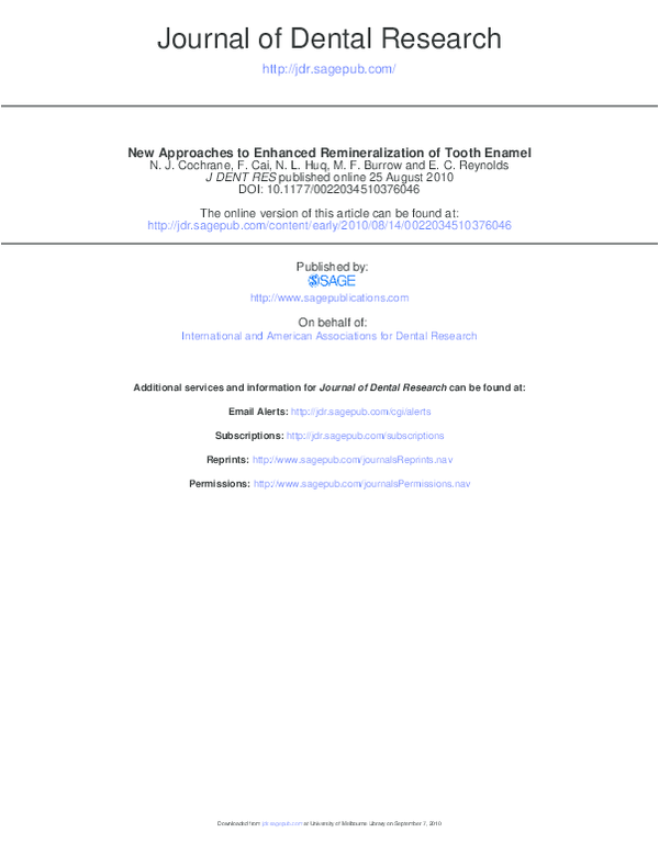 (PDF) New Approaches to Enhanced Remineralization of Tooth Enamel