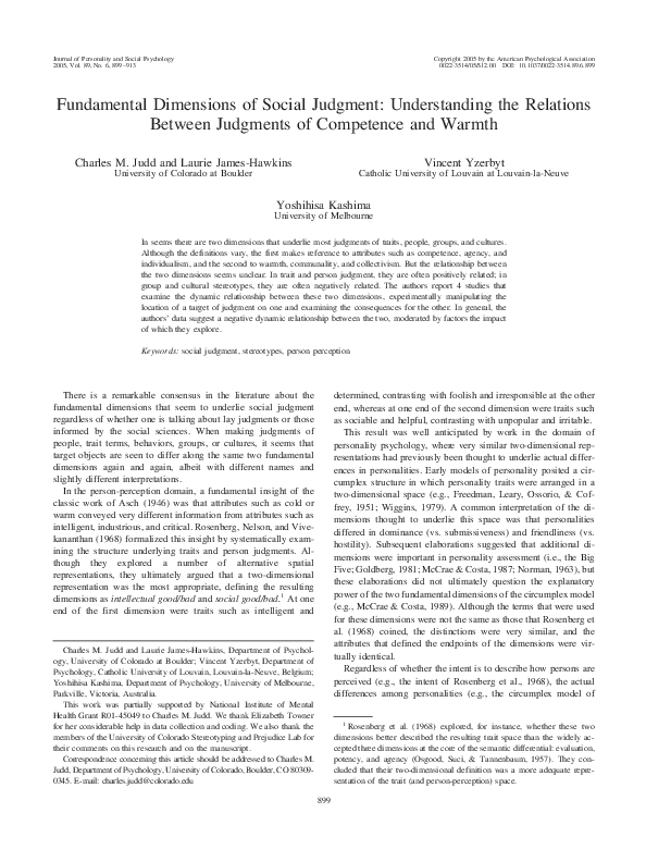 (PDF) Fundamental dimensions of social judgment: Understanding the ...