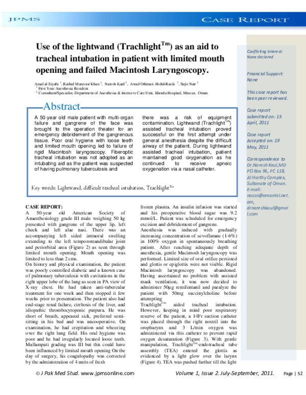(PDF) Use of the lightwand (Trachlight Tm ) as an aid to tracheal ...