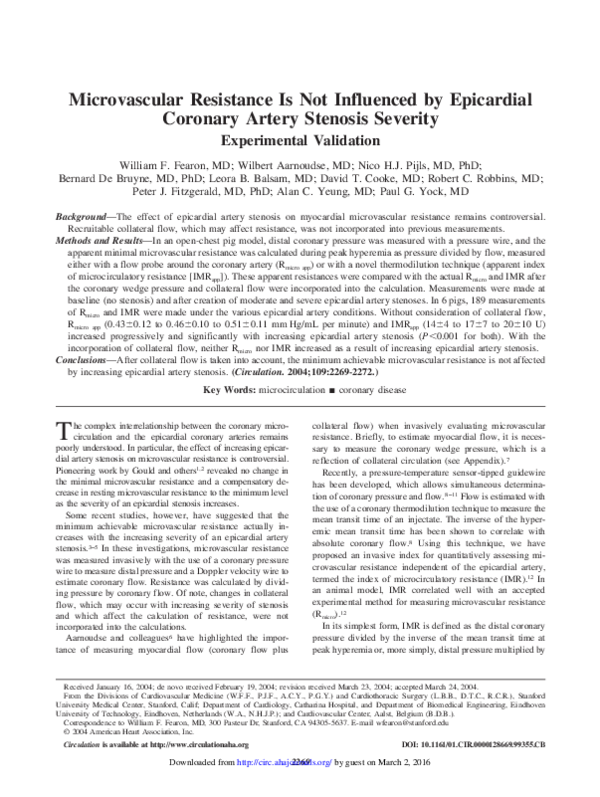 (PDF) Microvascular Resistance Is Not Influenced by Epicardial Coronary ...