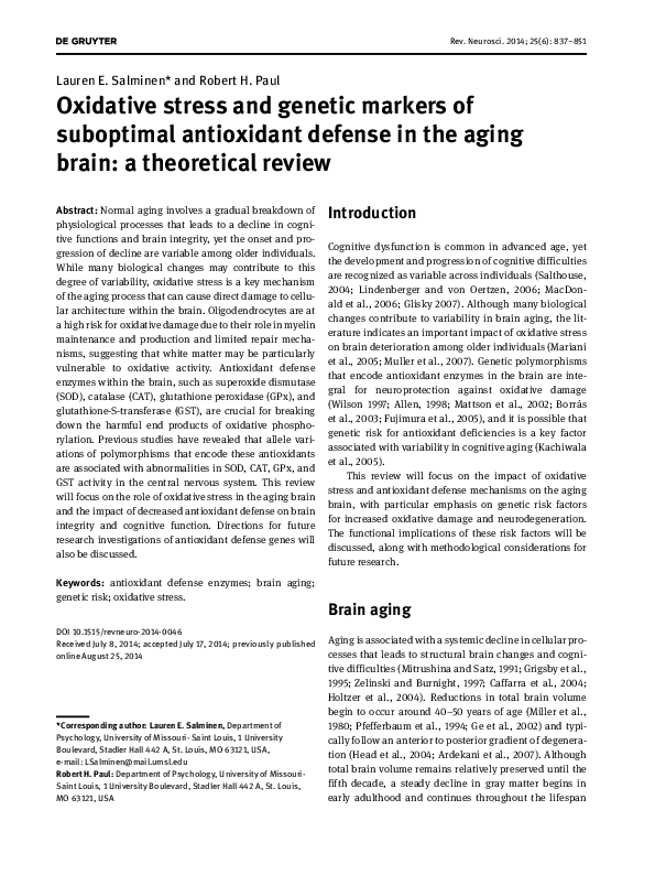(PDF) Oxidative stress and genetic markers of suboptimal antioxidant ...