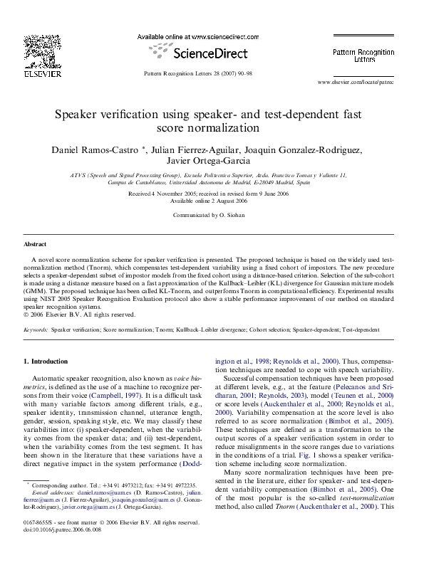 (PDF) Speaker verification using speaker- and test-dependent fast score ...