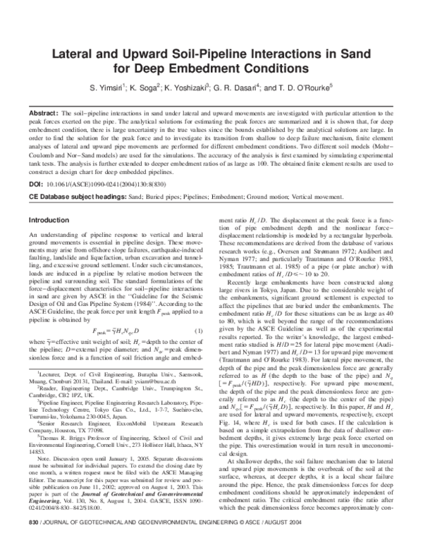 (PDF) Lateral and Upward Soil-Pipeline Interactions in Sand for Deep ...
