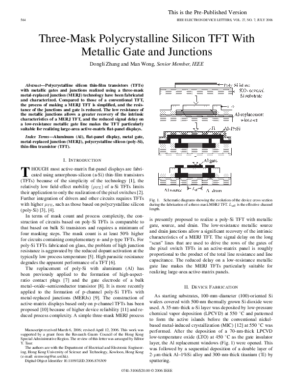 (PDF) Three-mask polycrystalline silicon TFT with metallic gate and ...