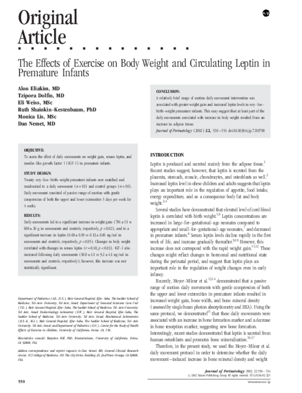 (PDF) The Effects of Exercise on Body Weight and Circulating Leptin in ...
