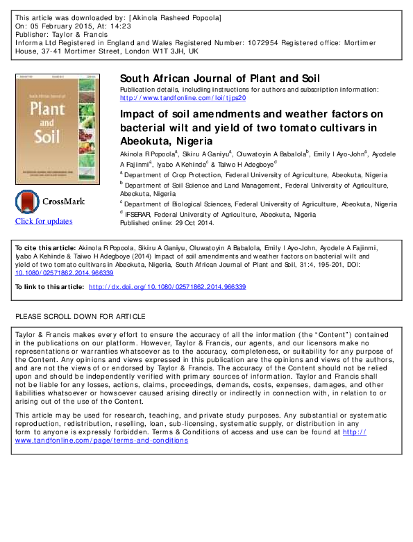 (PDF) South African Journal of Plant and Soil Impact of soil amendments