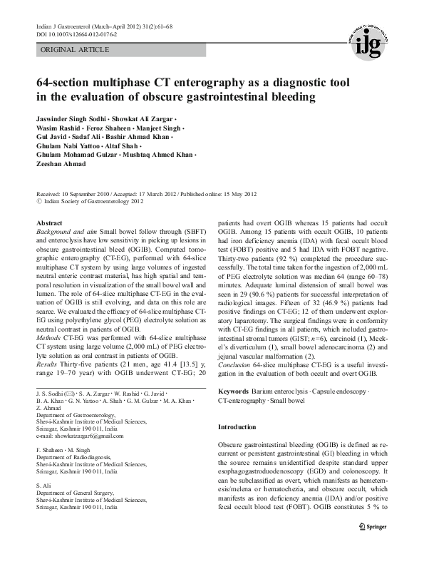 (PDF) 64section multiphase CT enterography as a diagnostic tool in the