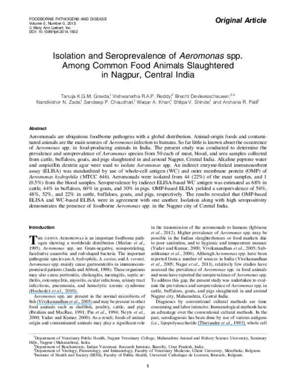 (PDF) Isolation and Seroprevalence of Aeromonas spp. Among Common Food ...
