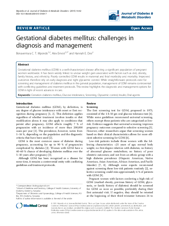 (PDF) Gestational diabetes mellitus: challenges in diagnosis and management
