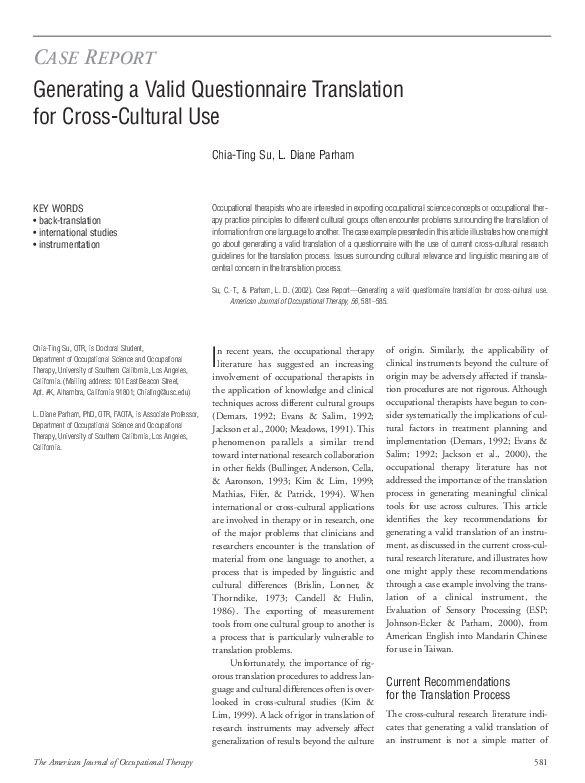 (PDF) Generating a Valid Questionnaire Translation for Cross-Cultural Use